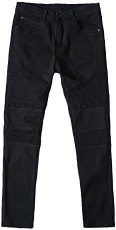 Andongnywell erkek Motosiklet Slim Fit Pileli Tayt Elastik Skinny Jeans Pantolon Fermuarlı Düğme Cepli