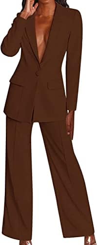 Vanboer İki Parçalı Set Pantolon Takım Elbise Kadın kadın Rahat Katı Uzun Kollu Takım Elbise Düğme Ceket Yüksek Bel