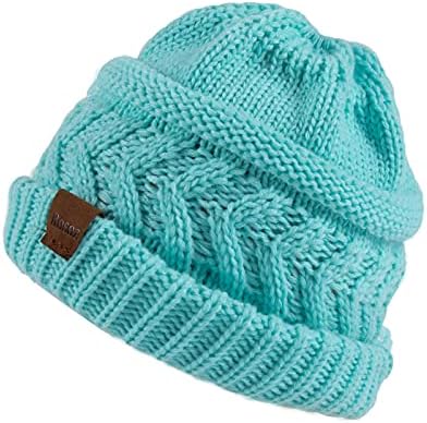 Rosoz 2 Paket At Kuyruğu Bere Kadınlar için, kış Sıcak Bere Kuyruk Yumuşak Streç Kablo Örgü Dağınık Yüksek Topuz Şapka