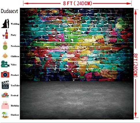 Dudaacvt Graffiti Fotoğraf Backdrop, 8x8 ft Renkli Tuğla Duvar Eski Çimento Zemin Zemin Stüdyo Sahne Fotoğraf Arka