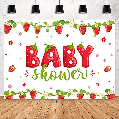 MEHOFOND Çilek Bebek Duş Parti Zemin Dekorasyon Berry Tatlı Kız Pembe Çiçek Yeşil Yapraklar Meyve Fotoğraf Arka Plan