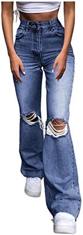 Bayan Rahat Geniş Bacak Kot Vintage Flare Kot Kot pantolon Delikli Orta Bel Genç Kız Ayak Bileği Kot