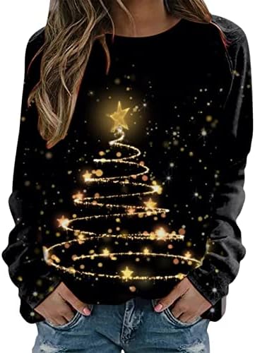Kadınlar için hafif Hoodies Crewneck Uzun Kollu Gömlek Klasik Rahat Bayan Noel Kazak