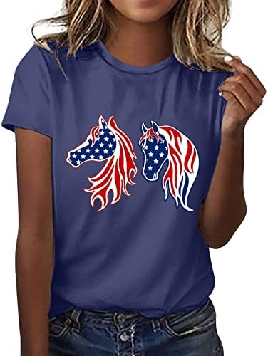 Bayan Üstleri Şık Rahat Dördüncü Temmuz Vatansever Gömlek Bağımsızlık Günü Kısa Kollu ABD Bayrağı Baskı Tees