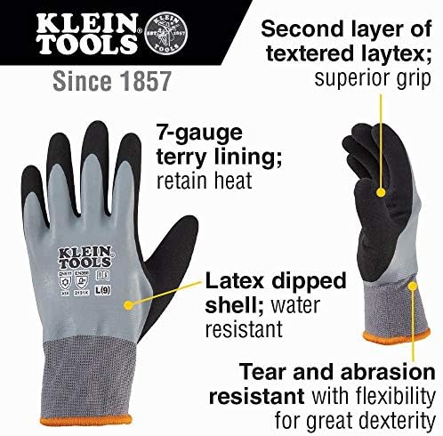 Klein Tools 60389 Klein Tools 60389 Akrilik Astarlı ve Avuç İçi ve Parmaklarda Çift Dipli Lateks Kavramalı Kışlık