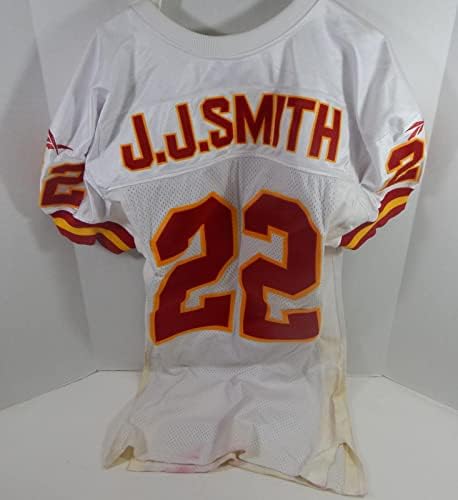 1997 Kansas City Chiefs J. J. Smith 22 Oyunu Yayınlandı Beyaz Forma 40 DP32704-Kolej Oyunu Kullanılmış Formalar