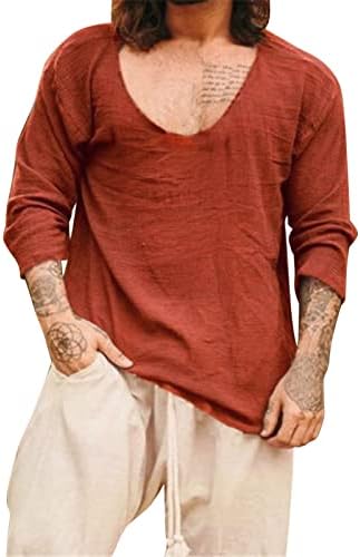 Yaz Tişörtleri Gömlek Erkekler için Erkek Katı Uzun Kollu Üst Gömlek Pamuk Rahat Yaz Moda Üst Gömlek Gevşek Erkek