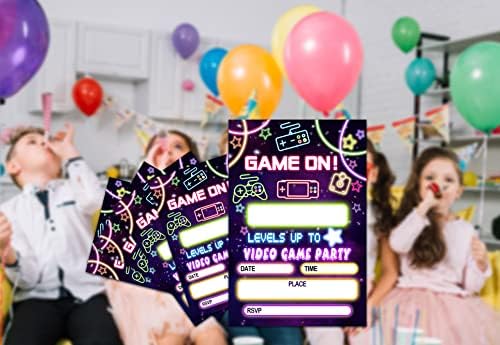 Gençler için Doğum Günü Partisi Davetiye Kartları, Video Oyunu Partisi, Kız Erkek Çocuklar için Parti Davetiyesi,