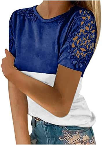 STYESH Yaz Üstleri Kadınlar için 2023, Seksi oyma dantel Kısa Kollu Tunik Üstleri Casual Ekip Boyun T Shirt Bluz