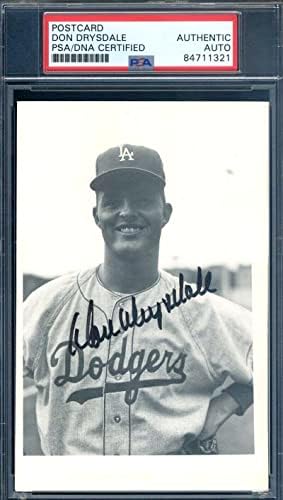 Don Drysdale PSA DNA İmzalı Vintage Fotoğraf Kartpostalı Los Angeles Dodgers İmzası