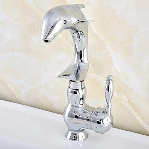 Cilalı Krom Pirinç Döner Borulu Tek Kolu Sevimli Hayvan Yunus Tarzı Banyo mutfak lavabo musluğu musluk bataryası