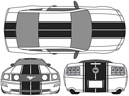 Fabrika El Sanatları Yarış Çizgili Grafik Seti 3M Vinil Çıkartması Wrap ile Uyumlu Ford Mustang 2005-2009-Mat Siyah
