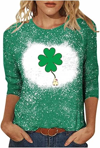 Dört Yapraklı Yonca Gömlek Kadınlar için 3/4 Kollu St Patricks Günü Bluzlar Şanslı Yeşil Shamrock Grafik Tees En Kazaklar