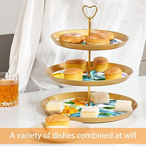 Yılan ve Çiçek Cupcake Tutucu Pasta, 3 Katmanlı Plastik Altın Kek Standı Tatlı Masa, Cupcake Ağacı Kulesi Ekran Standı