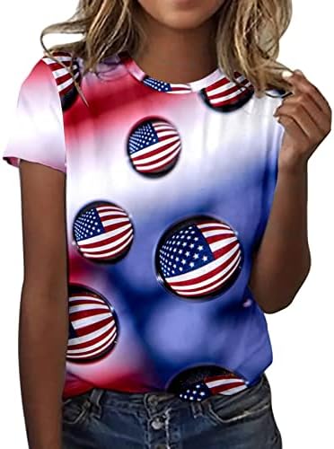 Kadın Rahat Crewneck Kısa Kollu T Gömlek Abd 4th Temmuz Grafik Tee Yurtsever Yıldız Baskı O-Boyun Bluz Tee