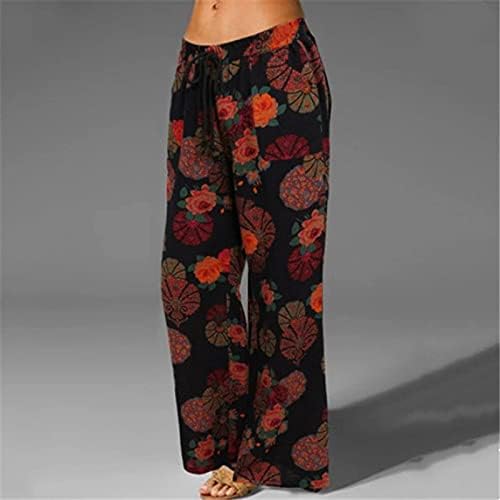 Bayan Pijama Pantolon Vintage Etnik Tarzı Grafik İpli Salonu Yoga Ter Pantolon Streç Geniş Bacak Pijama Alt