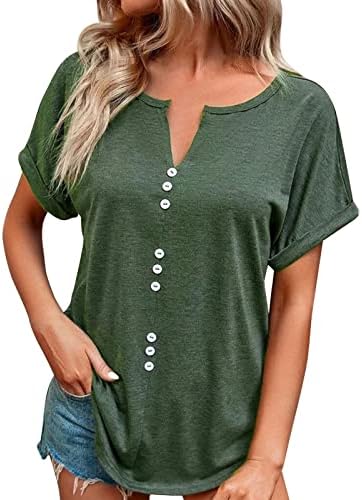 Güz Yaz T Gömlek Bayanlar Kısa Kollu Pamuk V Boyun Düğme Aşağı Yukarı Düz Bluz Gömlek Genç Kızlar için 6X 6X