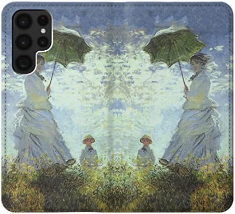 RW2415 Claude Monet Kadın Şemsiye ile PU Deri Flip Case kapak için Samsung Galaxy S22 Ultra