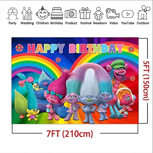 TOKTILIKT 8x6ft Karikatür Fotoğraf Backdrop Çocuklar Mutlu Doğum Günü Partisi Afiş Gökkuşağı Renkli Fotoğraf Arka