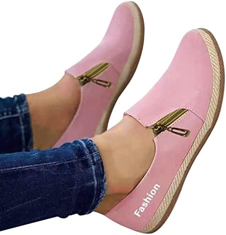 Bağcıksız ayakkabı Kadınlar Bayanlar için Moda Düz Renk Yuvarlak Ayak Sığ Ağız Yan Fermuar Düz rahat ayakkabılar (Mavi,