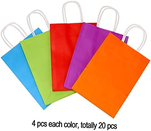 20 Paket Parti Favor Çanta Renkli Kraft Kağıt Goodie saplı çanta Çocuklar için Doğum Günü