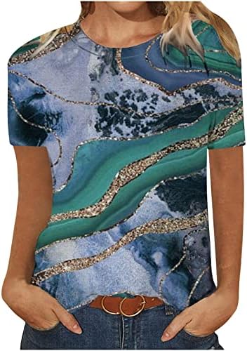 Bayan Crewneck T Shirt Brunch Bluzlar Tees Kısa Kollu Mermer Baskı Yaz Sonbahar T Shirt 2023 Giyim GA