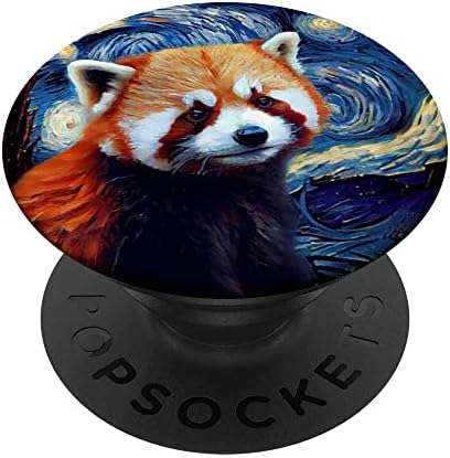 Yıldızlı Gece Ünlü Resim Stili Kırmızı Panda PopSockets Değiştirilebilir PopGrip