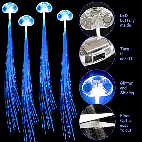 30 Paketi mavi LED ışıkları saç ışık-Up Fiber optik LED saç tokalarım uzantıları ışık yanıp sönen Fiber optik saç