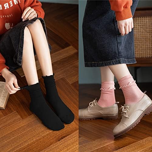 Outınk 12 Pairs Fırfır Turn-manşet Rahat Ayak Bileği Çorap, marul Trim Ekip Çorap Kadın Genç Kız Sevimli Örgü Fırfırlı