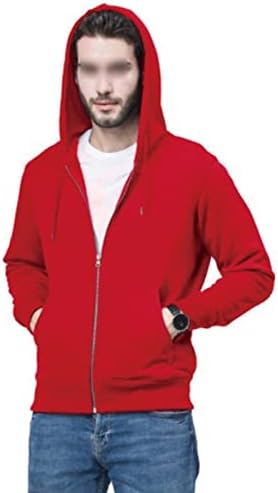 Erkek Tam Zip Uzun Kollu Hoodies Hafif Slim Fit Düz Renk Hoodie Kapüşonlu Sweatshirt Kanga Cepli (Kırmızı, Küçük)