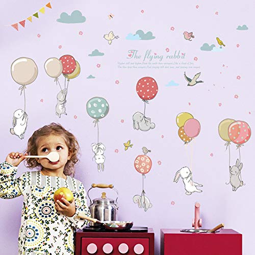 Wallpark Sevimli Tavşan Balon Uçan Tavşan Çıkarılabilir Duvar Sticker Çıkartması, Çocuk Çocuk Bebek Ev Odası Kreş