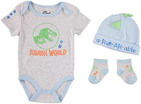 Jurassic Dünya Erkek Bebek Erkek Giysileri Bodysuit, Çorap ve Şapka ile 3 parçalı Set