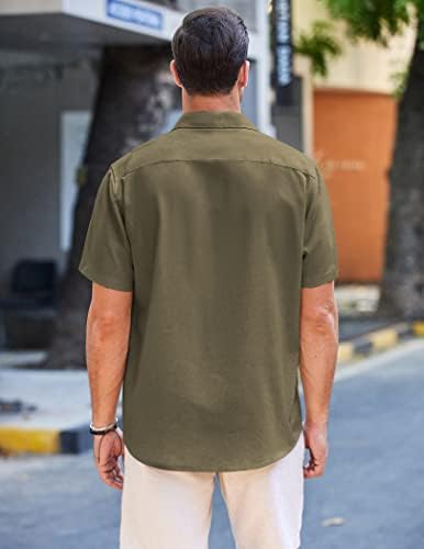 COOFANDY erkek Rahat Keten Gömlek Kısa Kollu Düğme Aşağı Gömlek Yaz Plaj Tops