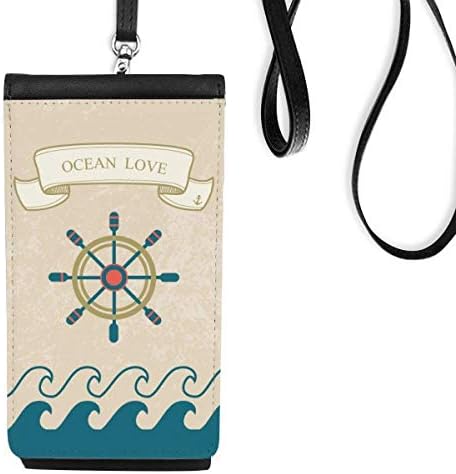 Dümen Okyanus Aşk Deniz Yelken Desen Telefon Cüzdan çanta Asılı Cep Kılıfı Siyah Cep
