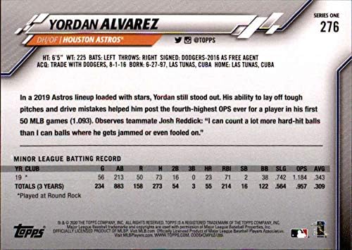 2020 Topps 276 Yordan Alvarez Houston Astros Çaylak Beyzbol Kartı