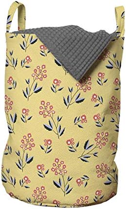 Ambesonne Çiçek Sarı Çamaşır Torbası, Vintage Tarzı Basit Çiçekler ve Yapraklar, Çamaşırhaneler için Kolları İpli