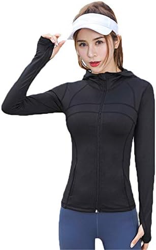 Andongnywell kadın hafif fermuarlı kapüşonlu kıyafet Egzersiz Koşu Atletik Ceket Kapşonlu Zip Hırka yoga ceketi