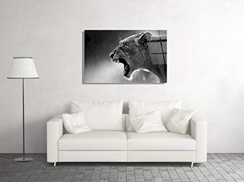 Dişi aslan Vahşi Hayvan Siyah ve Beyaz Fotoğraf Baskı Afrika Doğa Temperli Cam Duvar Sanatı Ev Dekor Mevcut Ofis Dekor
