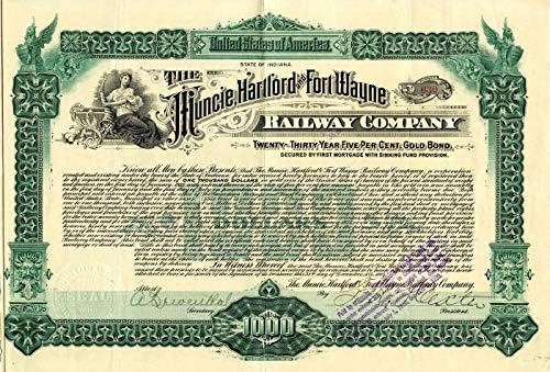 Muncie, Hartford ve Fort Wayne Demiryolu A. Ş. - 1000 Dolarlık Tahvil