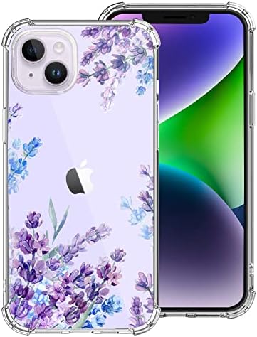 Lapac iPhone 14/13 Kılıf ile Uyumlu 2022 6.1 inç, Lavanta Mor Çiçek Çiçek Ultra Şeffaf İnce Şeffaf Esnek TPU Tampon