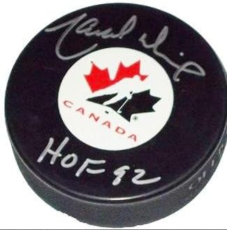 Marcel Dionne Kanada Hokey Takımı ile anlaştı HOF 92 İmzalı NHL Diskleri