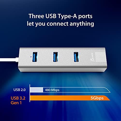 j5usb-C 3 Bağlantı Noktalı HUB +Gigabit Ethernet Çoklu Adaptör oluşturun