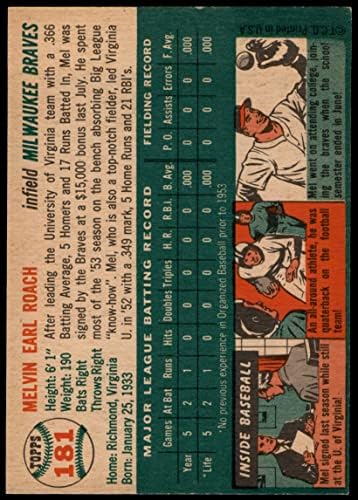 1954 Topps 181 Mel Roach Milwaukee Braves (Beyzbol Kartı) ESKİ Braves