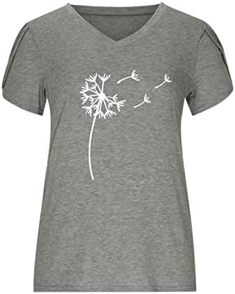 Bayanlar Kısa Kollu T Shirt Karahindiba Çiçek Grafik Üstleri Gömlek Derin V Kare Boyun Spandex Salonu T Shirt A6
