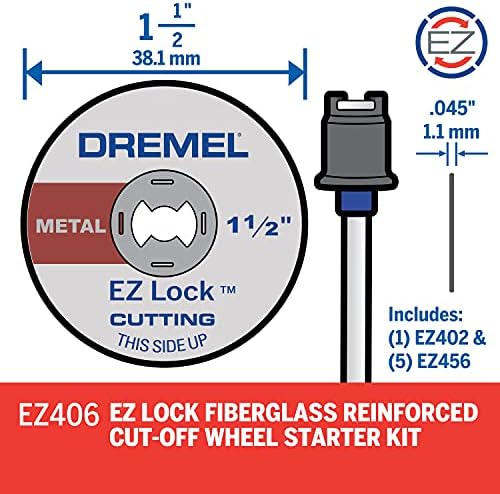 Dremel EZ406-02, EZ-Lock Başlangıç Kiti, 1 1/2 inç (38,1 mm) Tekerlek Çapı, 5 adet Fiberglas Takviyeli Kesme Tekerleği