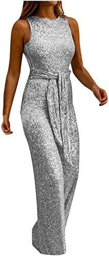 lcepcy Yaz Tulumlar Kadınlar için Pullu Kolsuz Tulum Kravat Bel Backless Kıyafet Uzun Pantolon Tulum