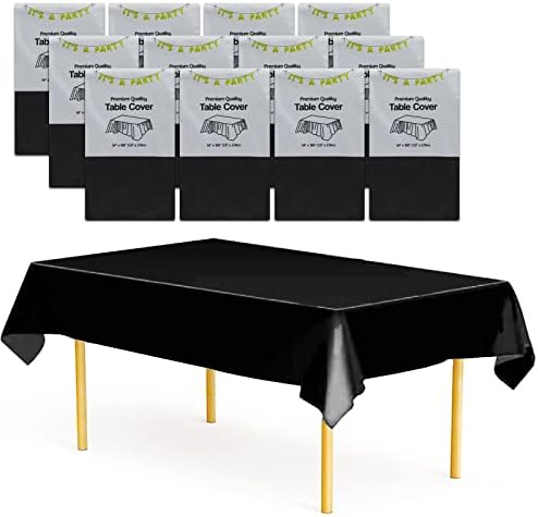 Graydon Hall Siyah Tek Kullanımlık Masa Örtüsü Plastik Masa Örtüleri Seti-Dikdörtgen 9 Ayaklı Masalar için 12 Paket
