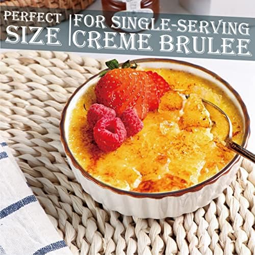 4 oz Creme Brulee Ramekins ve 7 oz Kare Tatlı Kaseleri - Pişirme ve Servis için Zarif Seramik Set