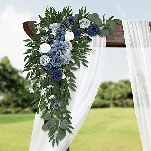 VK Alldo Yapay Düğün Kemer Çiçekler Kiti (3'lü Paket), Tozlu Mavi Düğün Kemer Dökümlü Kumaş Düğün Çiçekleri Çiçek