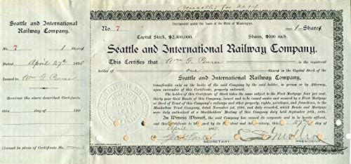 Seattle ve Uluslararası Demiryolu A. Ş. C. S. Mellen tarafından imzalandı